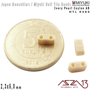 Half Tila Boncuk - Ivory Pearl Ceylon AB - HTL0486 / 48 Adet