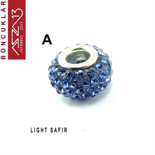 Light Safir ve Turquoise (Duman Mavi ve Turkuaz) 10x14 mm Kristal Taşlı Pave İri Delik Boncuk / Paket İçeriği 1 Adet