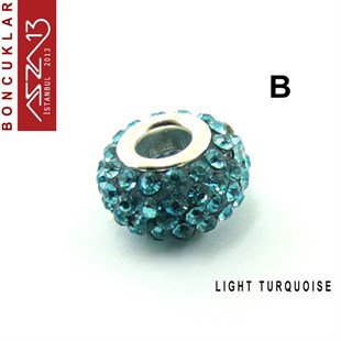 Light Safir ve Turquoise (Duman Mavi ve Turkuaz) 10x14 mm Kristal Taşlı Pave İri Delik Boncuk / Paket İçeriği 1 Adet
