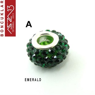 Emerald ve Peridot (K. Yeşil ve A. Yeşil) 10x14 mm Kristal Taşlı Pave İri Delik Boncuk / Paket İçeriği 1 Adet