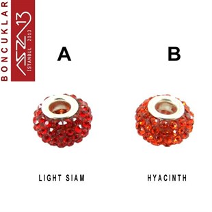 Light Siam ve Hyacinth (Kırmızı ve Turuncu) 10x14 mm Kristal Taşlı Pave İri Delik Boncuk / Paket İçeriği 1 Adet