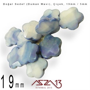 19 mm Mavi, Doğal Sedef Çiçek Boncuk / Paket İçeriği 8 Adet