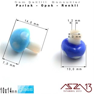 10x14 mm - Parlak ve Opak - Cam - Lacivert ve Gök Mavi - Mantar Boncuk / 1 Adet