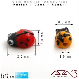 8x12 mm - Parlak ve Opak - Cam - Kırmızı ve Turuncu - Uğur Böceği Boncuk / 1 Adet
