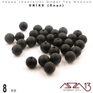 8 mm - Sentetik - Yuvarlak - Düz Yüzey - Siyah Mat Oniks (B. Matte Onyx) / 30 Adet
