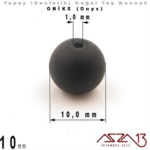 10 mm - Sentetik - Yuvarlak - Düz Yüzey - Siyah Mat Oniks (B. Matte Onyx) / 20 Adet