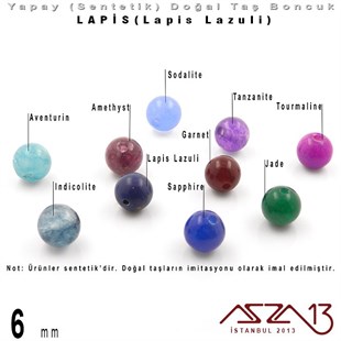 6 mm - Sentetik - Yuvarlak - Düz Yüzey - Lapis (Lapis Lazuli) / 40 Adet