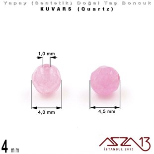 4 mm - Sentetik - Yuvarlak - Geodezik Yüzey - Pembe Kuvars (Rose Quartz) / 34 Adet