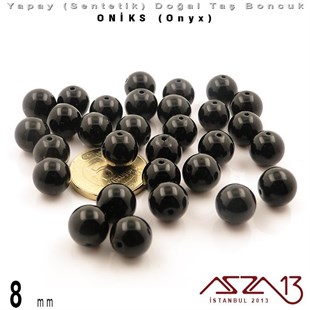 8 mm - Sentetik - Yuvarlak - Düz Yüzey - Siyah Parlak Oniks (B. Shine Onyx) / 30 Adet