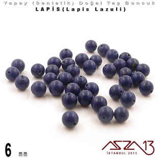 6 mm - Sentetik - Yuvarlak - Düz Yüzey - Lapis (Lapis Lazuli) / 40 Adet