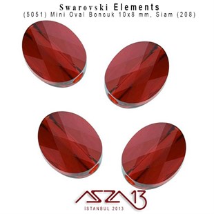5051 208 (Crystal Siam) Mini Oval Bead (Mini Oval Boncuk) 10x8 mm / 4 Adet