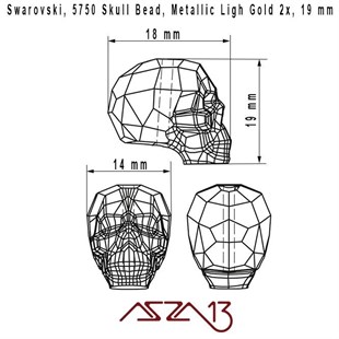 Swarovski 5750 Metallic Light Gold 2x (Skull Bead) 19 mm Kurukafa Boncuk