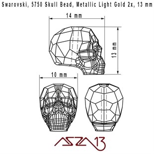 Swarovski 5750 Metallic Light Gold 2x (Skull Bead) 13 mm Kurukafa Boncuk