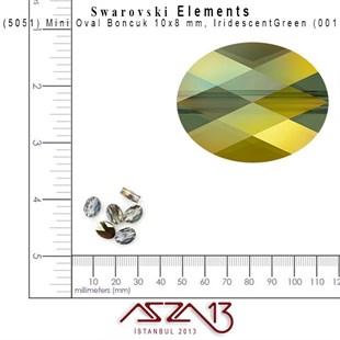 5051 001 IRIG (Crystal Iridescent Green) Mini Oval Bead (Mini Oval Boncuk) 10x8 mm / 4 Adet