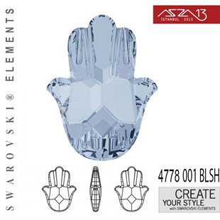 4778  001 BLSH (Crystal Blue Shade F) Fatima Hand Fancy Stone (Fatmanın Eli) 18x13,7 mm / Paket İçeriği 1 Adet