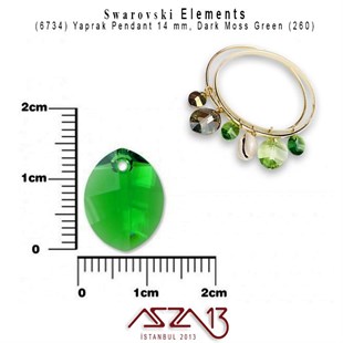 6734 260 (Dark Moss Green) Pure Leaf Pendant (Koyu Yeşil Renk, Yaprak Şekilli Uç) 14 mm / 2 Adet