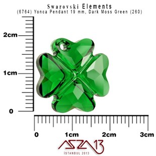 6764 260 (Dark Moss Green) Clover Pendant (Koyu Yeşil Renk, Yonca Şekilli Uç) 19 mm / Paket İçeriği 1 Adet