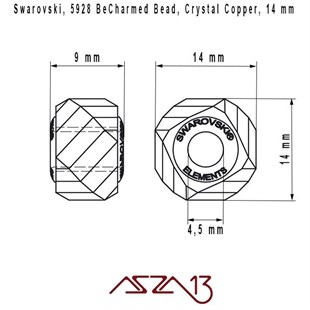 Swarovski 5928 Crystal Copper (BeCharmed Helix Bead) 14 mm Pave