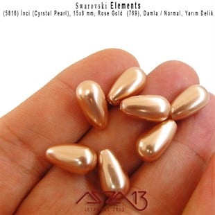 5816-769 Crystal Rose Gold Pearl 15x8 mm  (Yarım Delik Damla İnci) / 2 Adet