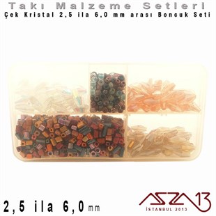 Çek Kristali - 2,5 ila 6,0 mm - Karışık Şekil - Boncuk Set / 125 Gram - 5 Renk