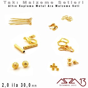 Altın Kaplama - 2,0 ila 30,0 mm - Metal Ara Malzeme Seti / 10 Çeşit - 130 gr