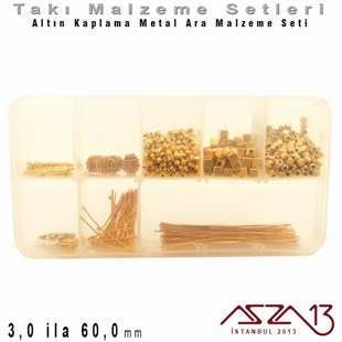 Altın Kaplama - 3,0 ila 60,0 mm - Metal Ara Malzeme Seti / 8 Çeşit - 30 gr
