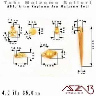 Altın Kaplama - 4 ila 35,0 mm - ABS (Plastik) Ara Malzeme Seti / 6 Çeşit - 50 gr
