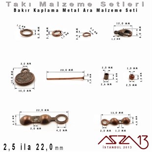 Bakır Kaplama - 2,5 ila 22,0 mm - Metal Ara Malzeme Seti / 10 Çeşit - 65 gr