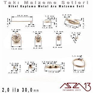 Nikel Kaplama - 7,0 ila 30,0 mm - Metal Ara Malzeme Seti / 10 Çeşit - 60 gr
