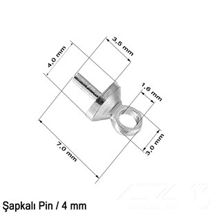 Şapkalı Pin - 4 mm - Dört Çeşit Kaplama Seçenekli / 4 Adet