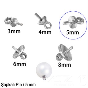 Şapkalı Pin - 5 mm - Dört Çeşit Kaplama Seçenekli / 2 Adet