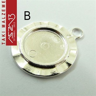 Altın - Gümüş Kaplamalı 33x26 mm Yuvarlak Kaboşon Yuva, Taş Ölçüsü 16 mm / Paket İçeriği 1 Adet