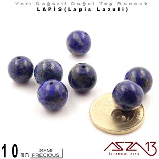10 mm - Düz Yüzey - Yuvarlak - Lapis (Lapis Lazuli) / 7 Adet