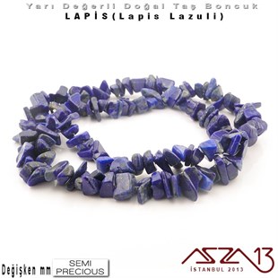 Değişken Ebatlarda - Kırık - Doğal Yüzey - Lapis (Lapis Lazuli) Boncuk / 40 cm Dizi Şeklinde