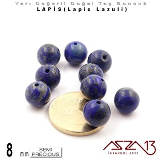 8 mm - Düz Yüzey - Yuvarlak - Lapis (Lapis Lazuli) / 9 Adet