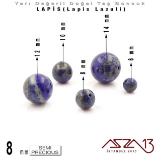 8 mm - Düz Yüzey - Yuvarlak - Lapis (Lapis Lazuli) / 9 Adet