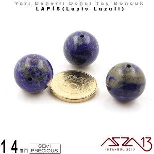 14 mm - Düz Yüzey - Yuvarlak - Lapis (Lapis Lazuli) / 3 Adet