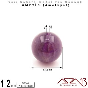 12 mm - Yuvarlak - Düz Yüzey - Ametis (Amethyst) / 5 Adet