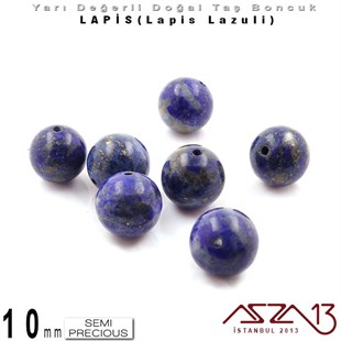 10 mm - Düz Yüzey - Yuvarlak - Lapis (Lapis Lazuli) / 7 Adet