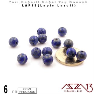 6 mm - Düz Yüzey - Yuvarlak - Lapis (Lapis Lazuli) / 13 Adet