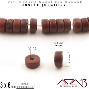 6 mm - Disk - Düz Yüzey - Kakao Hovlit (Howlite) Boncuk / 60 Adet
