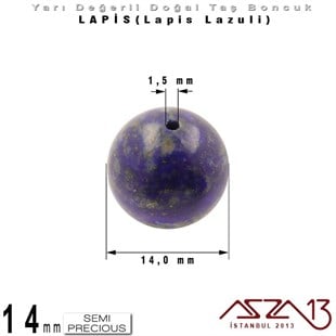 14 mm - Düz Yüzey - Yuvarlak - Lapis (Lapis Lazuli) / 3 Adet