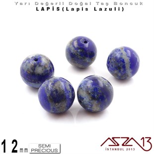 12 mm - Düz Yüzey - Yuvarlak - Lapis (Lapis Lazuli) / 5 Adet