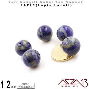 12 mm - Düz Yüzey - Yuvarlak - Lapis (Lapis Lazuli) / 5 Adet