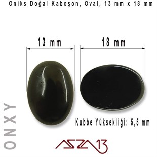 Siyah Oniks 13x18 mm, Doğal Taş Kaboşon / Paket İçeriği 1 Adet
