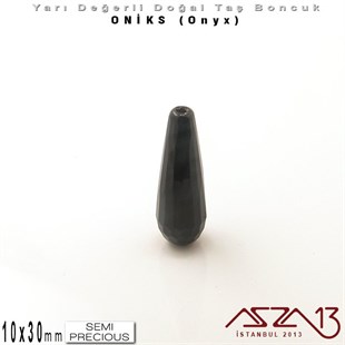 10x30 mm - Uzun Damla, Parlak - Geodezik Yüzey - Oniks (Onyx) / 1 Adet