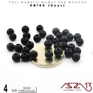 4 mm - Yuvarlak, Mat - Düz Yüzey - Oniks (Onyx) / 34 Adet