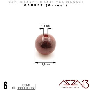 6 mm - Yuvarlak - Düz Yüzey - Garnet (Garnet) / 13 Adet