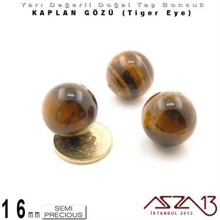 16 mm - Yuvarlak - Kahve, Düz Yüzey - Kaplan Gözü (Tiger Eye) / 3 Adet