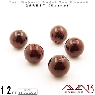 12 mm - Yuvarlak - Düz Yüzey - Garnet (Garnet) / 5 Adet